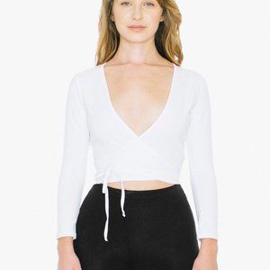 American Apparel Tie Front White LongSleeve Blouse